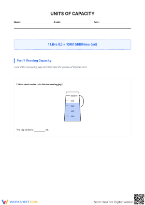 Printable Units of Capacity Worksheet | Grade 4 Math