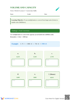 Grade 3 Capacity & Volume — Printable No-Prep Worksheet