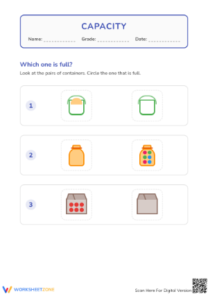 Capacity Worksheet: Which One is Full? | Essential Math