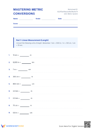 Printable Metric Conversion Worksheet | Grade 6 Math