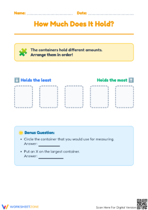 Preschool Capacity Worksheet | Essential Math Practice