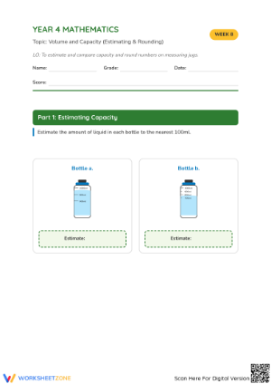 Printable Measuring Capacity Worksheet | Grade 3 Math