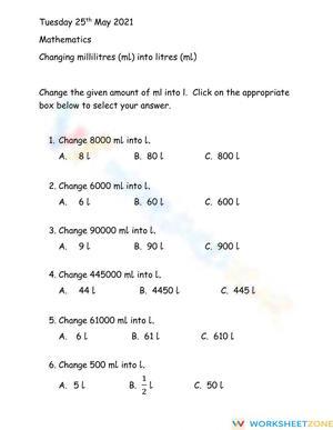 Changing millilitres to litres