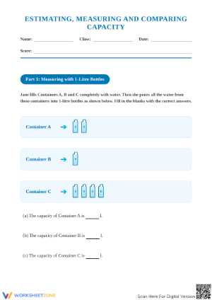 Measuring Capacity Printable Worksheet | Grade 3 Math