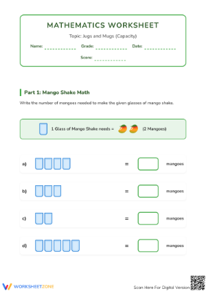 Jugs and Mugs: Essential Capacity Worksheet | Grade 2