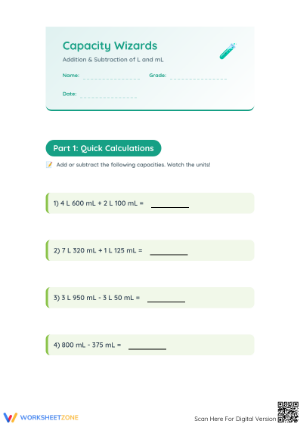 Printable Capacity Worksheet | Grade 3 Math