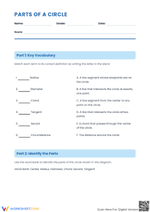 Parts of a Circle Worksheet | Essential Grade 7 Math
