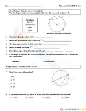 SOL 50 Circles Assessment Worksheet