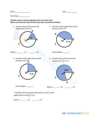 Circles: Area of a Sector Worksheet