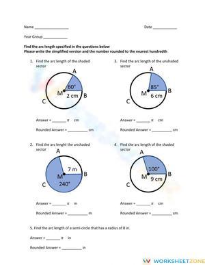 Circles: Arc Length in Degrees Practice