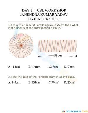 Area of Circles and Parallelogram Worksheet