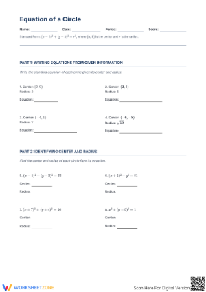 Equation of a Circle Worksheet | Essential Geometry Practice