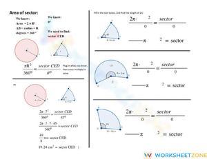 Calculating Area of a Sector Worksheet