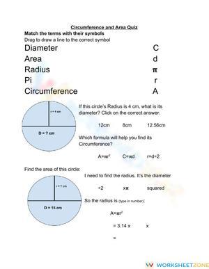Quiz on Circumference and Area of Circles