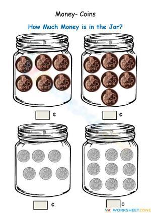 Counting Money In The Jar Coins Worksheet