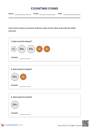 Counting Coins Worksheet | Grade 3-6 Essential Practice