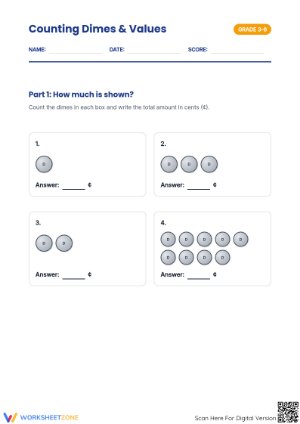 Counting Dimes Worksheet | Grade 3-6 Printable Math