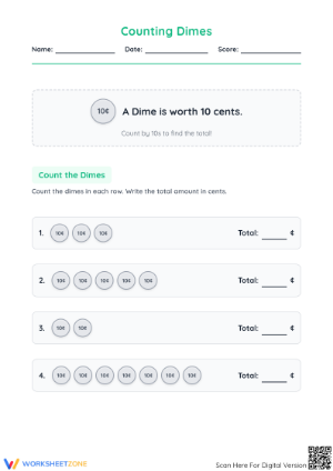 Counting Dimes Worksheet | Grade 3-6 Essential Math