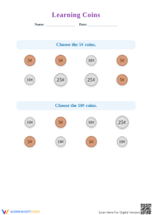Printable Money Coins Worksheet | Grade 1 Math