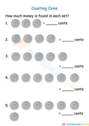 Counting Ten Cent Coins Practice Worksheet