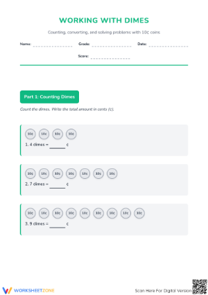 Essential Counting Dimes Worksheet | Grade 3-6 Math