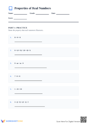 Printable Properties of Operations Worksheet | Grade 8 Math