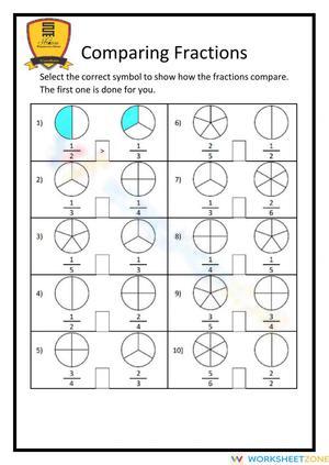 Comparing Fractions Worksheet