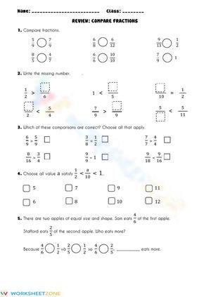 Comparing fractions Practice