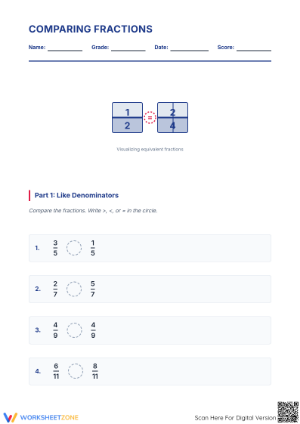 Printable Comparing Fractions Worksheet | Grade 5 Math