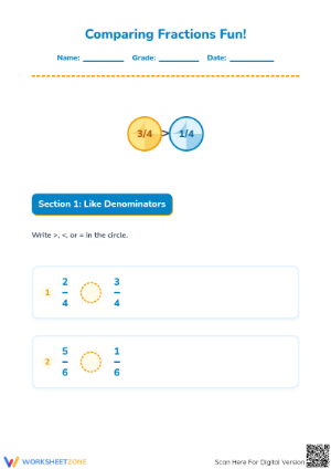 Printable Comparing Fractions Worksheet | Grade 4 Math