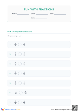 Printable Comparing Fractions Worksheet | Grade 4 Math