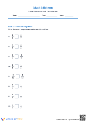 Grade 3 Comparing Fractions — Printable No-Prep Worksheet