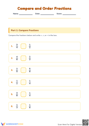 Printable Compare & Order Fractions Worksheet | Grade 4 Math