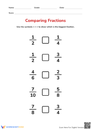 Essential Comparing Fractions Worksheet | Grade 4 Math