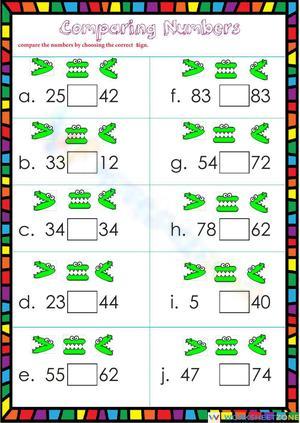 1st Grade Comparing Numbers Worksheet