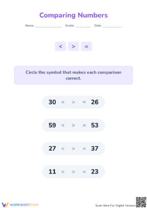 Greater than less than worksheet