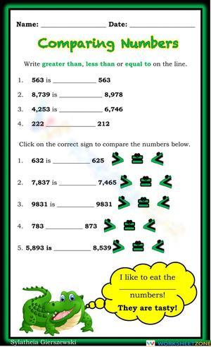 Comparing Numbers Practice Worksheet