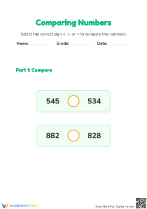 Printable Comparing 3-Digit Numbers Worksheet | Grade 2 Math