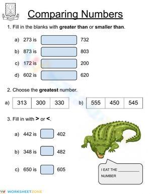 2nd Grade Comparing Numbers Worksheet