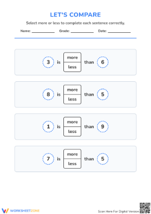Printable Comparing Numbers Worksheet | Grade K Math