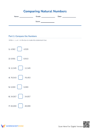 Printable Comparing Numbers Worksheet | Grade 4 Math