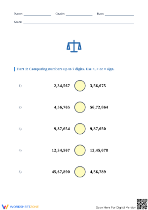 Complete Comparing Numbers Worksheet | Grade 4 Math