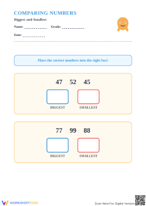Grade 1 Comparing Numbers — Printable No-Prep Worksheet