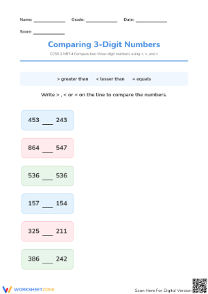 Comparing Numbers to 1,000 | Essential Grade 2 Worksheet