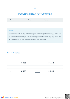 Printable Comparing Numbers Worksheet | Grade 4 Math