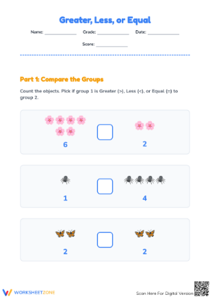 Printable Grade 1: Comparing Numbers Worksheet