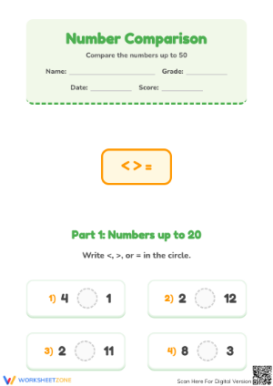 Grade 1 Comparing Numbers — Printable No-Prep Worksheet