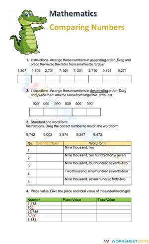 Comparing Numbers Worksheet with Place Value 