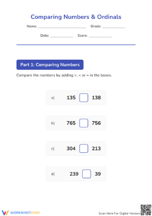 Printable Comparing Numbers Worksheet | Grade 2 Math