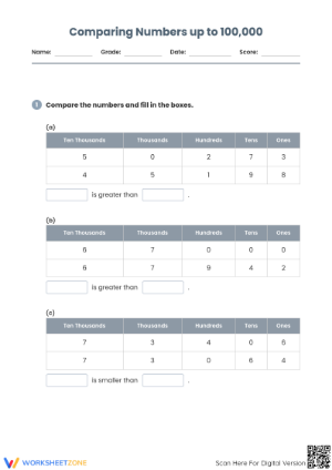 Printable Comparing Numbers Worksheet | Grade 4 Math
